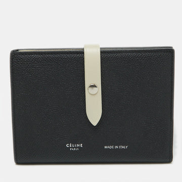 CELINE Black/Off White Grained Leather Multifunction Strap Wallet