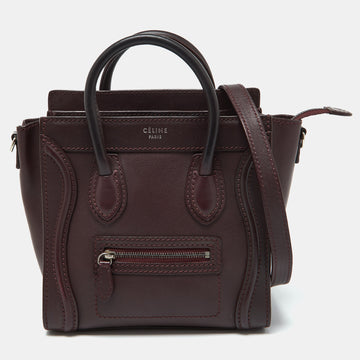 CELINE Burgundy Leather Nano Luggage Tote