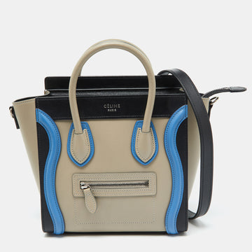 CELINE Tri Color Leather Nano Luggage Tote