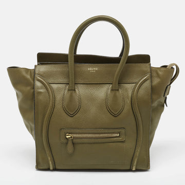 CELINE Olive Green Leather Mini Luggage Tote