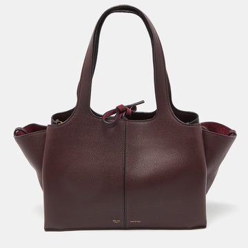 CELINE Burgundy Leather Small Tri-Fold Tote