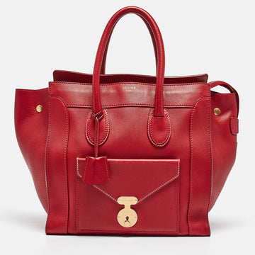 CELINE Red Leather Envelope Luggage Tote