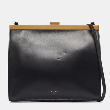 CELINE Black Leather Mini Clasp Crossbody Bag