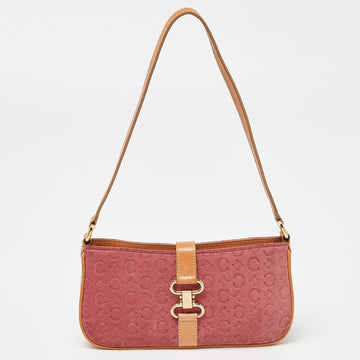 CELINE Pink/Tan Macadam Suede and Leather Baguette Bag
