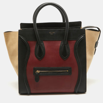 CELINE Tricolor Suede and Leather Mini Luggage Tote