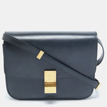 CELINE Navy Blue Leather Medium Classic Box Shoulder Bag