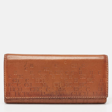 CH CAROLINA HERRERA Brown Monogram Embossed Leather Trifold Continental Wallet