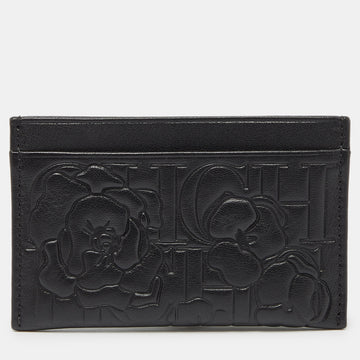 CH CAROLINA HERRERA Black Monogram Embossed Leather Card Holder