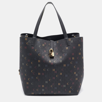 CH CAROLINA HERRERA Black Monogram Coated Canvas Medium Matryoshka Locked Tote