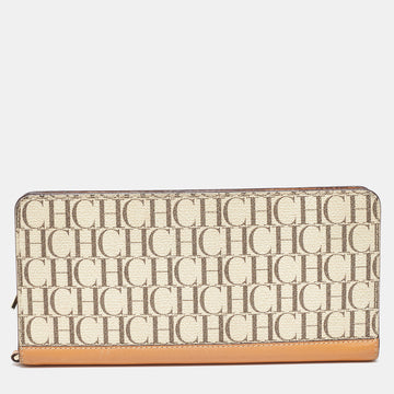 CH CAROLINA HERRERA Beige/Tan Signature Coated Canvas and Leather Wallet