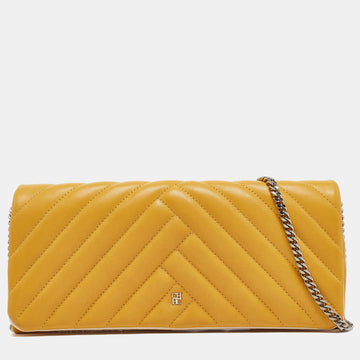 CH CAROLINA HERRERA Yellow Quilted Leather Chain Clutch