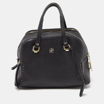 CH CAROLINA HERRERA Black Leather Double Zip Bag