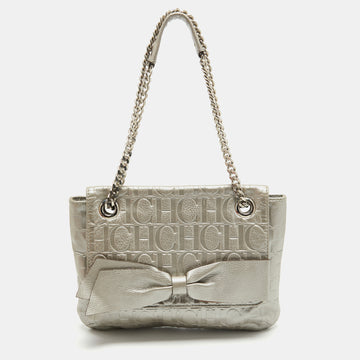 CH CAROLINA HERRERA Grey Monogram Leather Audrey Shoulder Bag