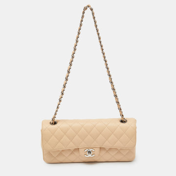 CHANEL Beige Quilted Caviar Leather Classic East West Flap Bag