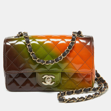 CHANEL Multicolor Quilted Patent Leather Mini Rectangle Classic Flap Shoulder Bag