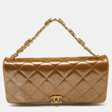 CHANEL Gold Iridescent Quilted Leather Flap Chain Bag