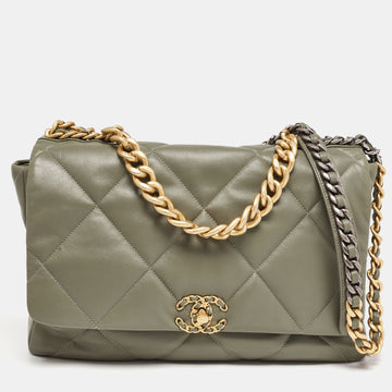 CHANEL Fatigue Green Quilted Leather Maxi 19 Shoulder Bag