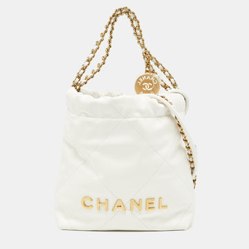CHANEL White Quilted Leather Mini 22 Chain Bag