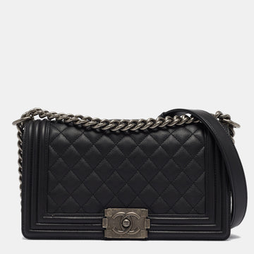 CHANEL Black Quilted Leather Medium Boy Flap Bag