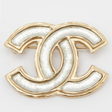 CHANEL Pale Gold Tone Resin CC Pin Brooch