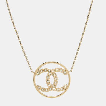 CHANEL CC Crystals Gold Tone Necklace