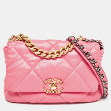 CHANEL Pink Quilted Leather Medium 19 Flap Bag