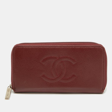 CHANEL Red Caviar Leather CC Timeless Zip Around Wallet