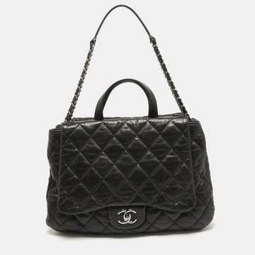 CHANEL Black Quilted Leather Maxi 3 Flap Bag