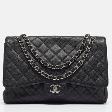CHANEL Black Quilted Caviar Leather Maxi Classic Single Flap Bag