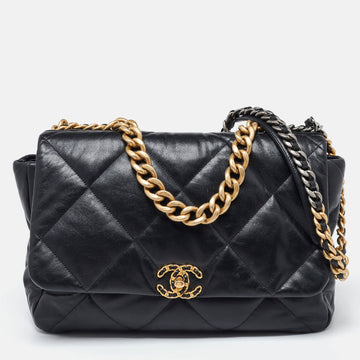 CHANEL Black Quilted Leather Maxi 19 Shoulder Bag