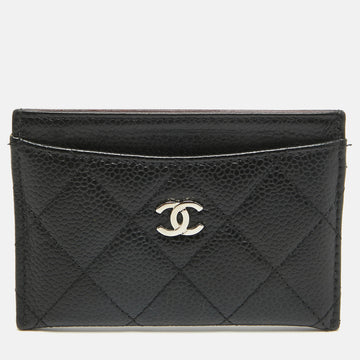 CHANEL Black Quilted Caviar Leather CC Card Holder