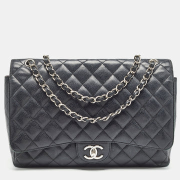 CHANEL Black Quilted Caviar Leather Maxi Classic Double Flap Bag