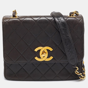 CHANEL Black Quilted Leather CC Square Flap Chain Bag