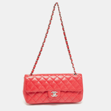 CHANEL Red Quilted Caviar Leather Classic East West Flap Bag