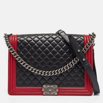 CHANEL Black/Red Quilted Leather Large Boy Flap Bag