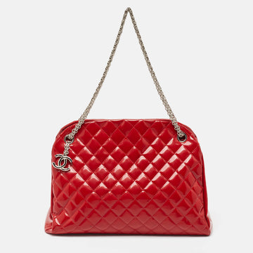 CHANEL Red Quilted Patent Leather Large Just Mademoiselle Bag