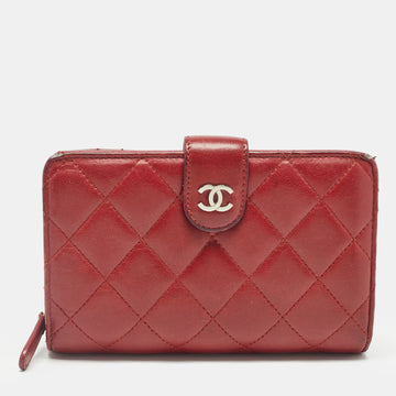 CHANEL Red Quilted Leather CC French Wallet