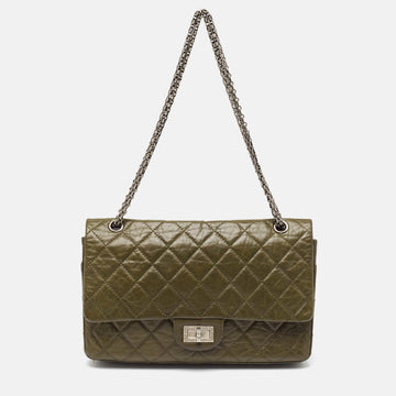 CHANEL Olive Green Quilted Aged Leather Reissue 2.55 Classic 227 Flap Bag