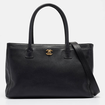 CHANEL Black Leather Cerf Shopper Tote