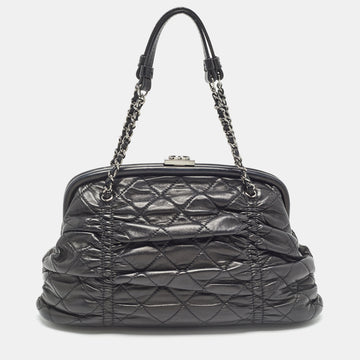 CHANEL Black Quilted Leather Sharpei Frame Bag
