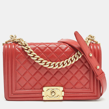 CHANEL Red Quilted Leather Medium Boy Flap Bag