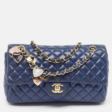 CHANEL Blue Quilted Leather Small Valentine Charm Single Flap Bag