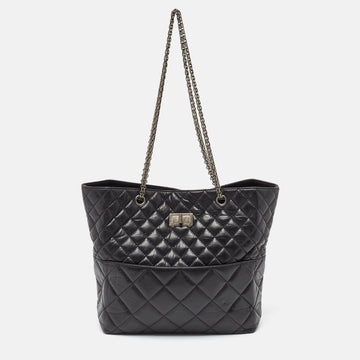 CHANEL Black Quilted Aged Leather Reissue East West Tote