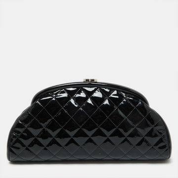 CHANEL Black Quilted Patent Leather Timeless Clutch