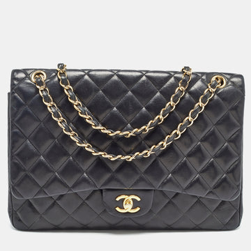 CHANEL Black Quilted Leather Maxi Classic Single Flap Bag