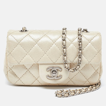 CHANEL Pearl Beige Quilted Caviar Leather New Mini Classic Flap Bag