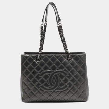 CHANEL Dark Grey Quilted Caviar Leather GST Tote