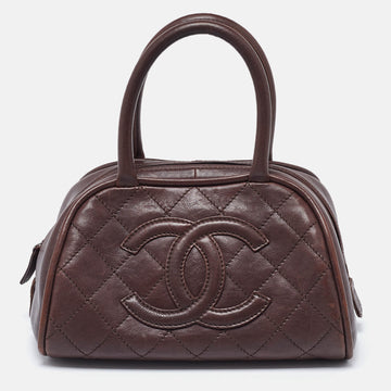 CHANEL Brown Quilted Leather Mini Timeless CC Bowler Bag