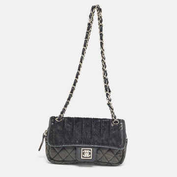 CHANEL Black Quilted Nylon and Leather Sport Line Camera Flap Bag