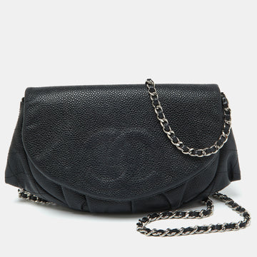 CHANEL Black Caviar Leather Half Moon Wallet On Chain